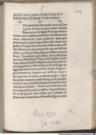 De laudibus Matthiae Corvini regis Hungariae ac Bohemiae : mit Widmungsbrief des Autors an Matthias Corvinus
