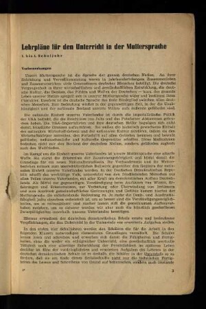 Lehrpläne für den Unterricht in der Muttersprache: 1. bis 4. Schuljahr