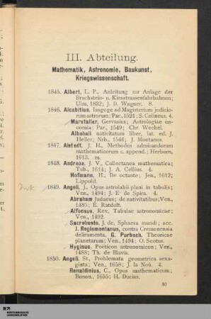 III. Mathematik, Astronomie, Kriegswissenschaft, Baukunst
