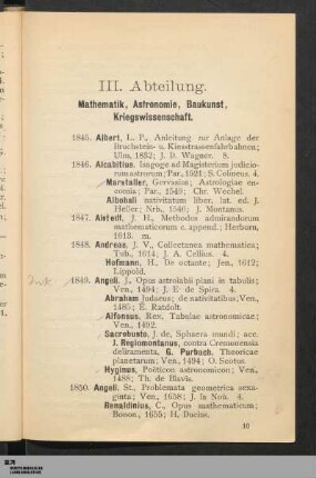 III. Mathematik, Astronomie, Kriegswissenschaft, Baukunst