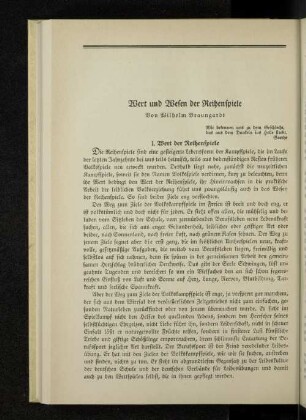 Wert und Wesen der Reihenspiele