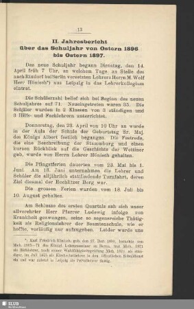 II. Jahresbericht über das Schuljahr von Ostern 1896 bis Ostern 1897