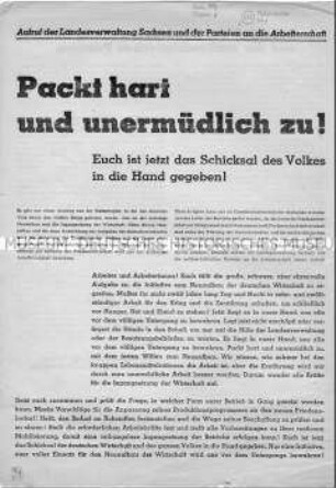 Aufruf der Landesverwaltung Sachsen und der Parteien zum Wiederaufbau