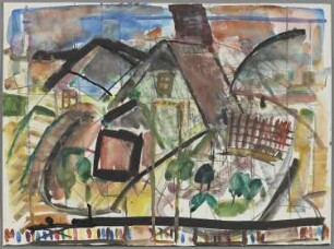 Ohne Titel [Häuser mit wildem Garten]