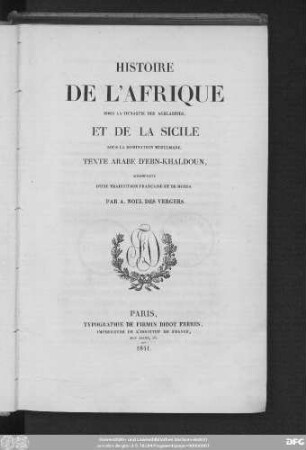 Histoire de l'Afrique sous la dynastie des Aghlabites, et de la Sicile sous la domination musulmane : Texte arabe d'Ebn-Khaldoun