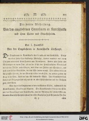 Die dritte Abtheilung: Von den eingebohrnen Einwohnern in Kamtschatka und ihren Sitten und Gewohnheiten