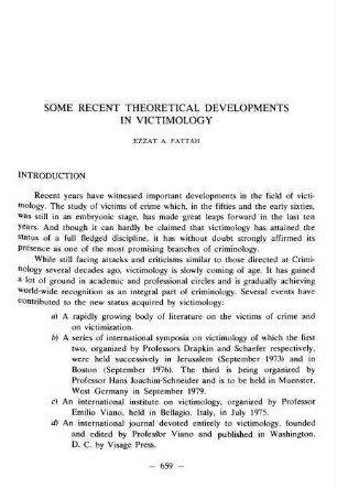 659-694, Some recent theoretical developments in victimology