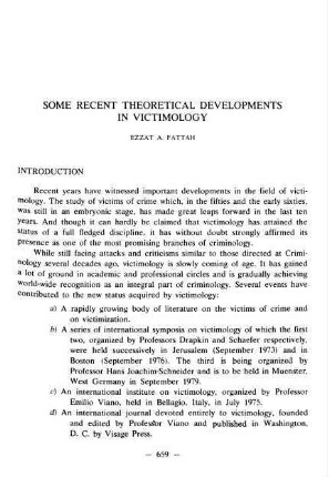 659-694, Some recent theoretical developments in victimology