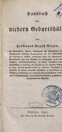 Handbuch der niedern Geburtshülfe