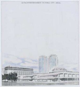 Gutachten Victoria City Areal, 1. Phase (nicht realisiert) – Perspektivansicht. Berlin-Charlottenburg, Kranzler-Eck/Kurfürstendamm/Joachimsthaler Straße/Kantstraße