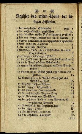 Register des ersten Theils der lustigen Historien.
