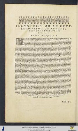 Widmungsbrief von Giulio Claro.