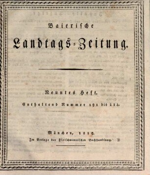 Baierische Landtags-Zeitung. 9. 1819 = Nr. 191 - 214