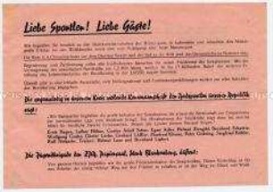Flugblatt der Nationalen Front Lobenstein zu den Bezirksmeisterschaften des Wintersports, mit Stellungnahmen zum UdSSR-Vorschlag über Reduzierung der sowjetischen Streitkräfte