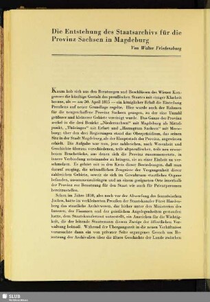 Die Entstehung des Staatsarchivs für die Provinz Sachsen in Magdeburg