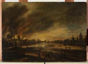 Nachtlandschaft mit Feuersbrunst