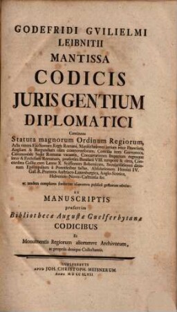Codex iuris gentium diplomaticus. [2], Mantissa codicis iuris gentium diplomatici