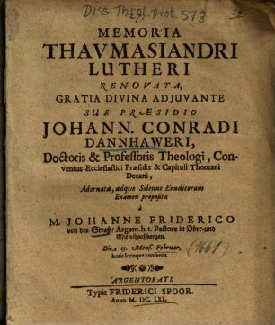Memoria Thavmasiandri [Thaumasiandri] Lutheri Renovata