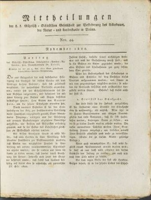 Mittheilungen. Nro. 44. November 1822.