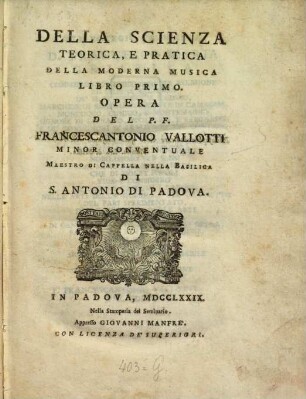 Della scienza teorica e pratica della moderna musica, 1