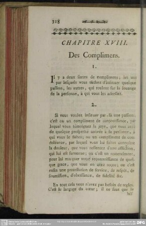 Chapitre XVIII. Des Complimens