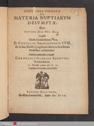 Positiones Ivridicæ Ex Materia Nvptiarvm Desvmptæ