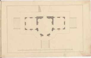 Lusthaus, 2. Entwurfsvariante, Grundriss : Lusthaus, 2. Entwurfsvariante, Grundriss, Zacharias Longuelune, 1715/1748. Feder, Pinsel in Wasserfarbe/Papier. 28,6 x 45,9 cm. Maßstab ohne Maßeinheit.