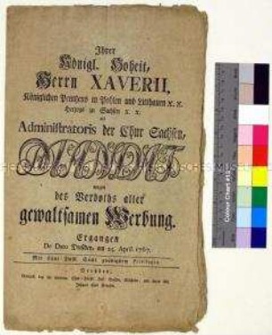 Mandat von Franz Xaver Prinz von Sachsen gegen Zwangsrekrutierungen