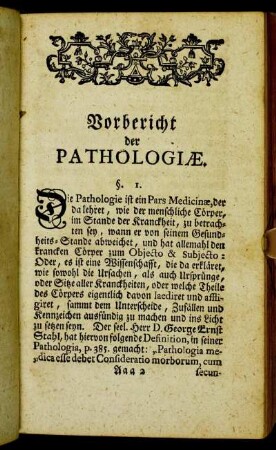 Vorbericht der Pathologiæ.