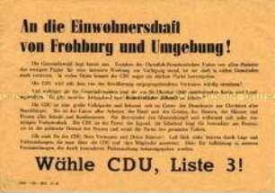 Aufruf der CDU Frohburg zu den Kreis- und Landtagswahlen 1946