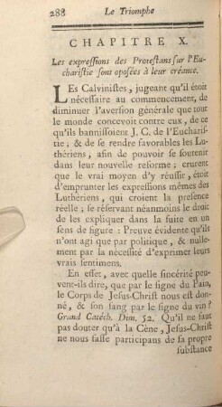 Chapitre X. Les expressions des Protestans sur l'Eucharistie sont oposées à leur créance.