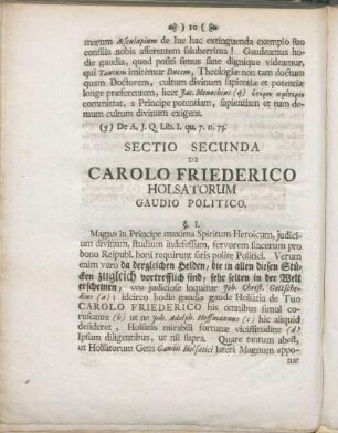 Sectio Secunda De Carolo Friederico Holsatorum Gaudio Politico.