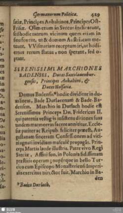 Serenissimi Marchiones Badenses, Duces Saxolauenburgenses, Principes Anhaltini, & Duces Holsatiae