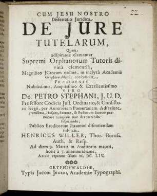 Dissertatio Iuridica De Iure Tutelarum