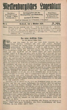 Nr. 3. Rostock, den 1. Oktober 1929. 58. Jahrg.