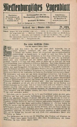 Nr. 3. Rostock, den 1. Oktober 1929. 58. Jahrg.
