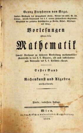 Vorlesungen über die Mathematik. 1, Vorlesungen über die Rechenkunst und Algebra