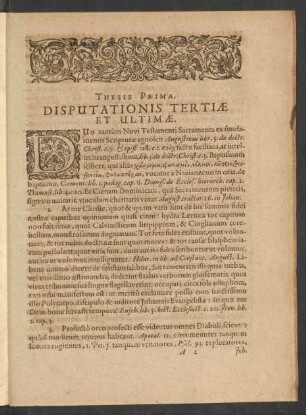 Thesis Prima. Disputationis Tertiae et Ultimae.