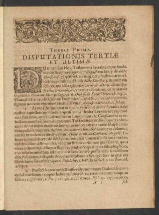 Thesis Prima. Disputationis Tertiae et Ultimae.