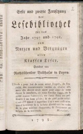 [2]: Lese-Bibliothek zum Nutzen und Vergnügen aller Klassen Leser. Erste und zweyte Fortsetzung