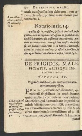 De Frigidis, Maleficiatis, Aliisque Impotentibus. Titulus XV.