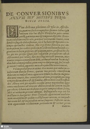 De Conversionibus Annuis Sev Motibus Periodicis Solis