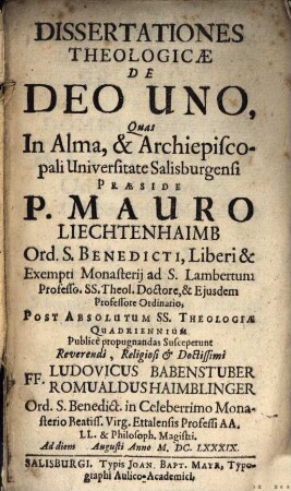 Dissertationes Theologicae De Deo Uno