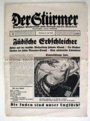 Antisemitisches Hetzblatt "Der Stürmer" u.a. über das Erbe von Johann Strauß und über Juden in Kanada