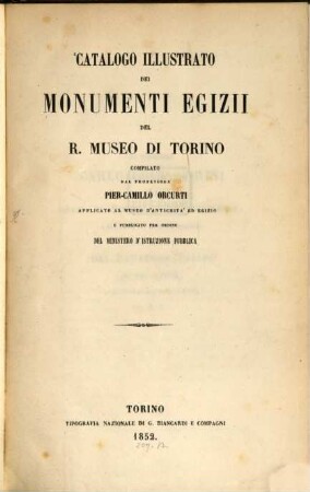 Catalogo illustrato dei monumenti Egizii del R. Museo di Torino