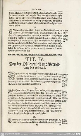 Tit. IV. Von der Obliegenheit und Verrichtung des Actuarii
