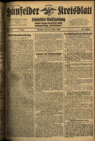 Erste Ausgabe vom Freitag, den 14. Juni 1935.