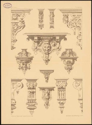 Stützen, Konsolen: Ansichten (aus: Architektonische Details. Eine Sammlung von Stützen, Gesimsen, Konsolen u. ä. Bildungen. H.1)