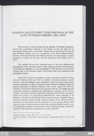 Ioanina And Its Port-Town Preveza In The Late Ottoman Empire (1864-1895)