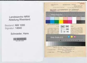 Entnazifizierung Hans Schroeder, geb. 22.10.1903 (Angest.)